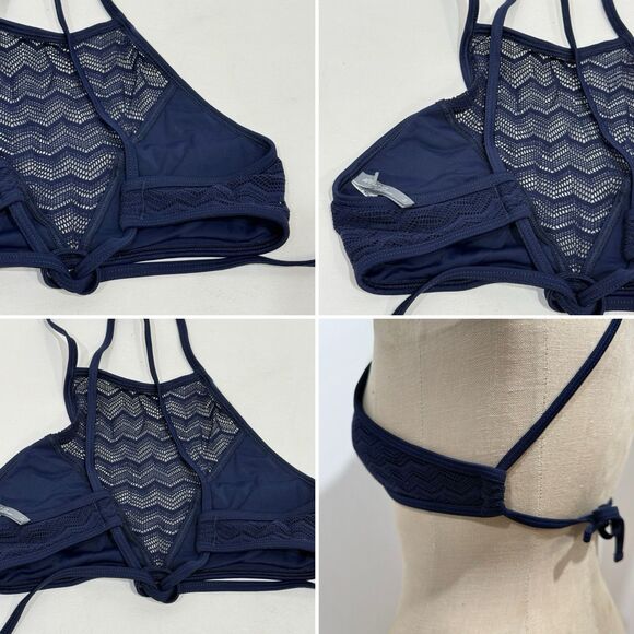 Aerie Cropped Helter Neck Blue Lace Swimsuit Top Size SP Adjustable - Picture 10 of 16
